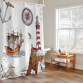 thumbnail image 6 of Ocean Lighthouse Seagull Shower Curtains for Bathroom, Vintage Nautical Sailboat Compass Shell Anchor Washable Fabric Shower Curtain with Hooks Waterproof Bathroom Decor Sets, 66 x 72 Inches, 6 of 9