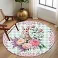 thumbnail image 2 of Round Rug 6Ft Washable Non-Slip, Easter Bunny Roses Circle Area Rugs for Living Room Bedroom, Pink Floral Spring Green Buffalo Plaid Indoor Floor Mats Carpet Runner for Home Decor Aesthetic, 2 of 8