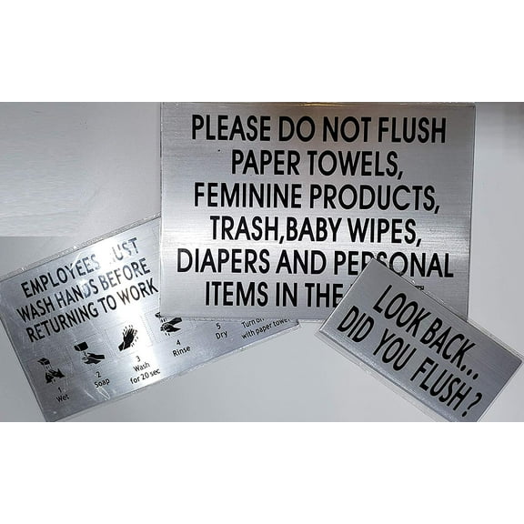 Restaurant Restroom Signs Set (Brush Aluminium, 3 Signs !!!)