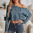 thumbnail image 2 of Trendfront Womens Off Shoulder Boat Neck Long Sleeve Tops Oversized Leopard Print Tees Animal Pattern Base Layering Style T-Shirts, 2 of 7