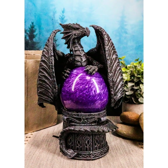 Ebros Midnight Climbing Winged Dragon Purple Blood Sandstorm Ball Statue 10"H