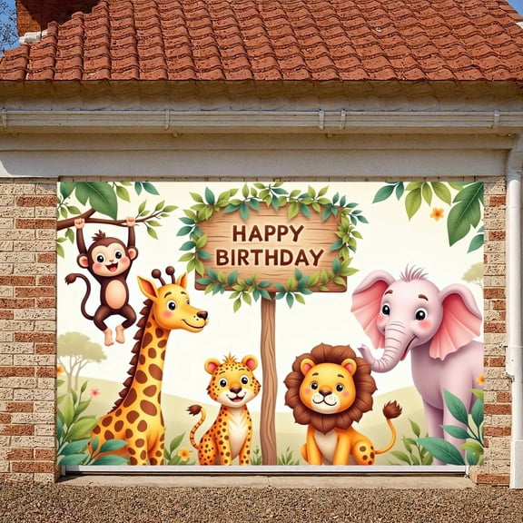 Jungle Theme Banner Safari Animals Zoo Animal Backdrop Cartoon Style Green Leaves Jungle Theme Background for Kids Birthday Party Safari Party Decor Children's Birthday Event