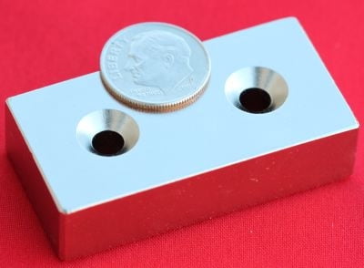 Neodymium Magnets 2 in x 1 in x 1/2 in Bar w/2 Countersunk Holes