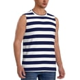 thumbnail image 2 of Fotbe Navy Blue And White Stripes Men's Camiseta sin Mangas Estampada para Hombres, Playera Casual para Gimnasio, Entrenamiento, Playa-Small, 2 of 7