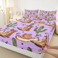 thumbnail image 3 of Manfei Cute Cowboy Boots Hats Fitted Sheet Queen 3-Piece,Western Cactus Bedding,Lavender Brown,1 Fitted Sheet and 2 Pillowcases, 3 of 6