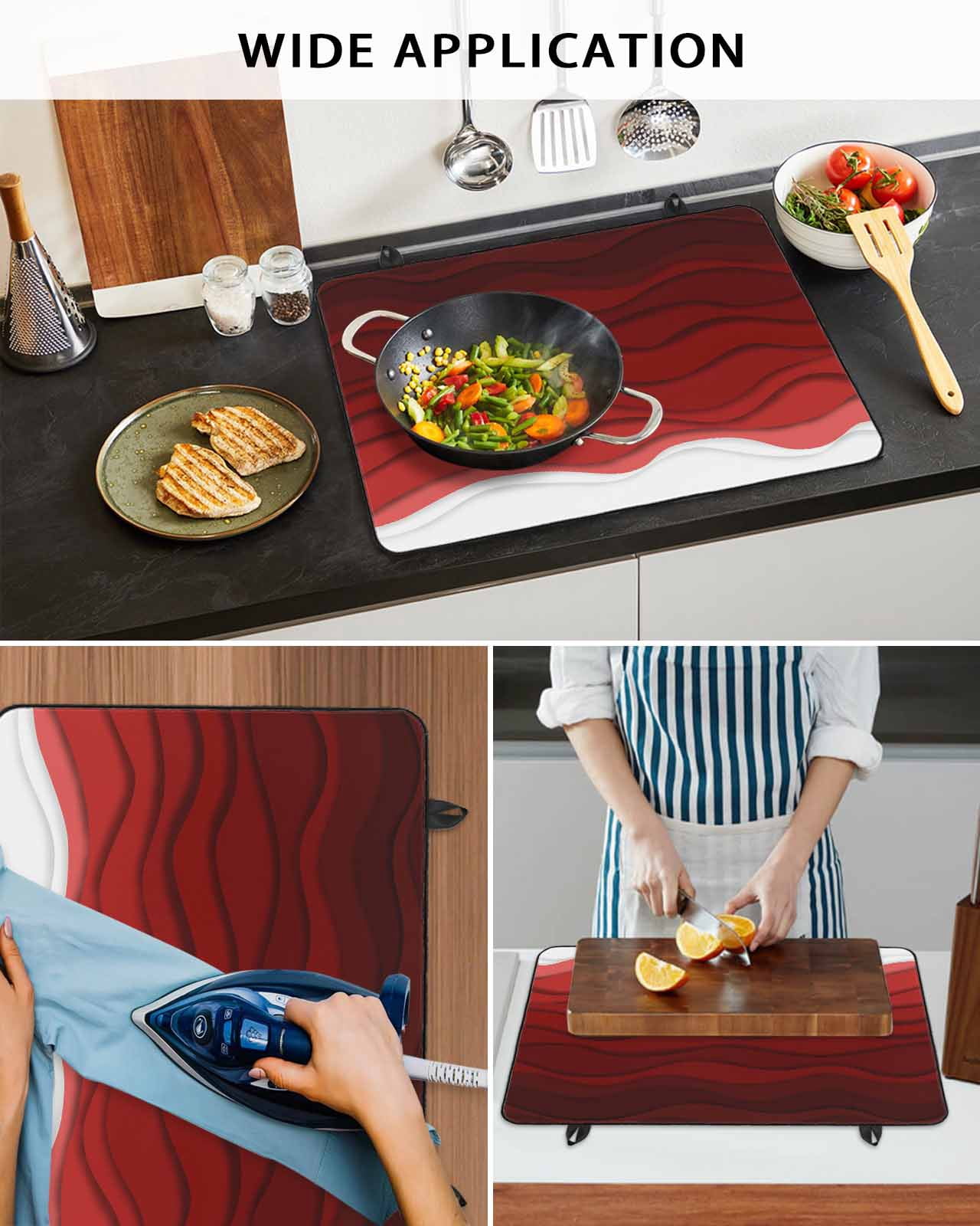 nqOlkjepod Large Induction Cooktop Protector Mat 24"x21", Red Ombre Stripes Stove Top Covers for Electric Stove, Modern Abstract Sea Waves Aesthetic Stove Burner Cover Mats, Glass Top Stove Cover