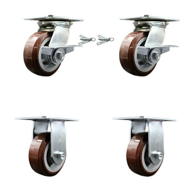 5 Inch Polyurethane Caster Set 2 Brakes/Swivel Locks and 2 Rigid Service Caster