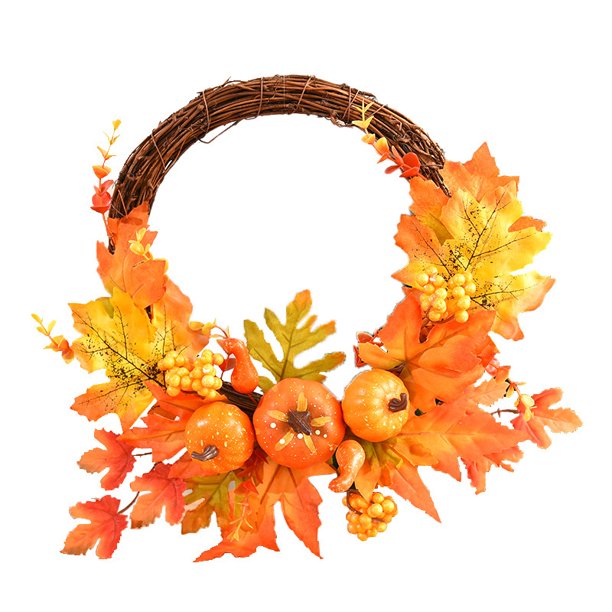 Guirnalda de Halloween de calabaza de rama muerta creativa, guirnalda de caída de puerta delantera de luz blanca cálida de 13 "decorada con conos de pino de arce de calabaza para decoración de chimenea de ventana interior oso de fresa Electrónica