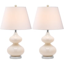 SAFAVIEH Eva 24 in. Pearl Glass Table Lamp with Off-White Cotton Shade, Set of 2