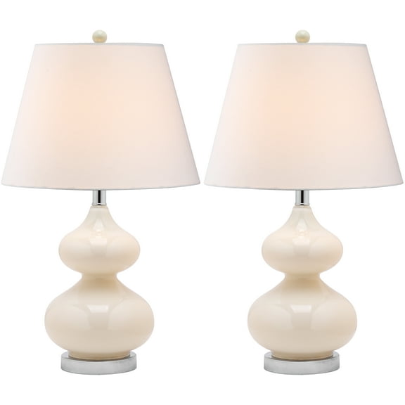 SAFAVIEH Eva 24 in. Pearl Glass Table Lamp with Off-White Cotton Shade, Set of 2