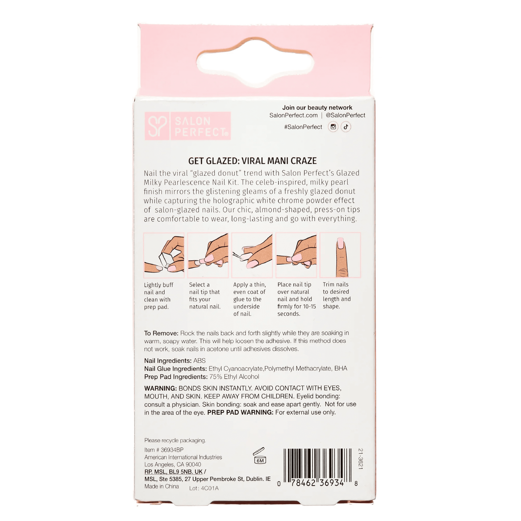 Salon Perfect Artificial Fake Press-Ons, 250 Glazed French Tip, Short Almond, File and Glue Included, 30 Nails