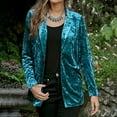 thumbnail image 2 of IROINNID Women's Short Open Front Jacket Notch Lapel Solid Color Long Sleeve Comfy Button Winter Turndown Outerwear, Green, 2 of 7