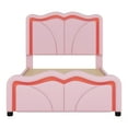 thumbnail image 5 of EUROCO Upholstered Twin Platform Bed, Cartoon Bed with Adjustable Headboard and LED Light for Toddler Kids Teens Adults, No Box Spring Needed, Pink, 5 of 12