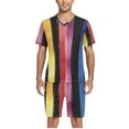 thumbnail image 5 of joogoo Men's Pajama Set Rainbow Stripes Pattern V-Neck Pj Shorts Set 2 Piece Loungewear Sleepwear S, 5 of 7