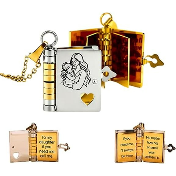 My Daughter Book Necklace, My Incredible Daughter Book Necklace, Openable Multi Layer Books Necklaces with 6 Pages of Engraved Information, Personalized DaughterPendant Gifts from Mom