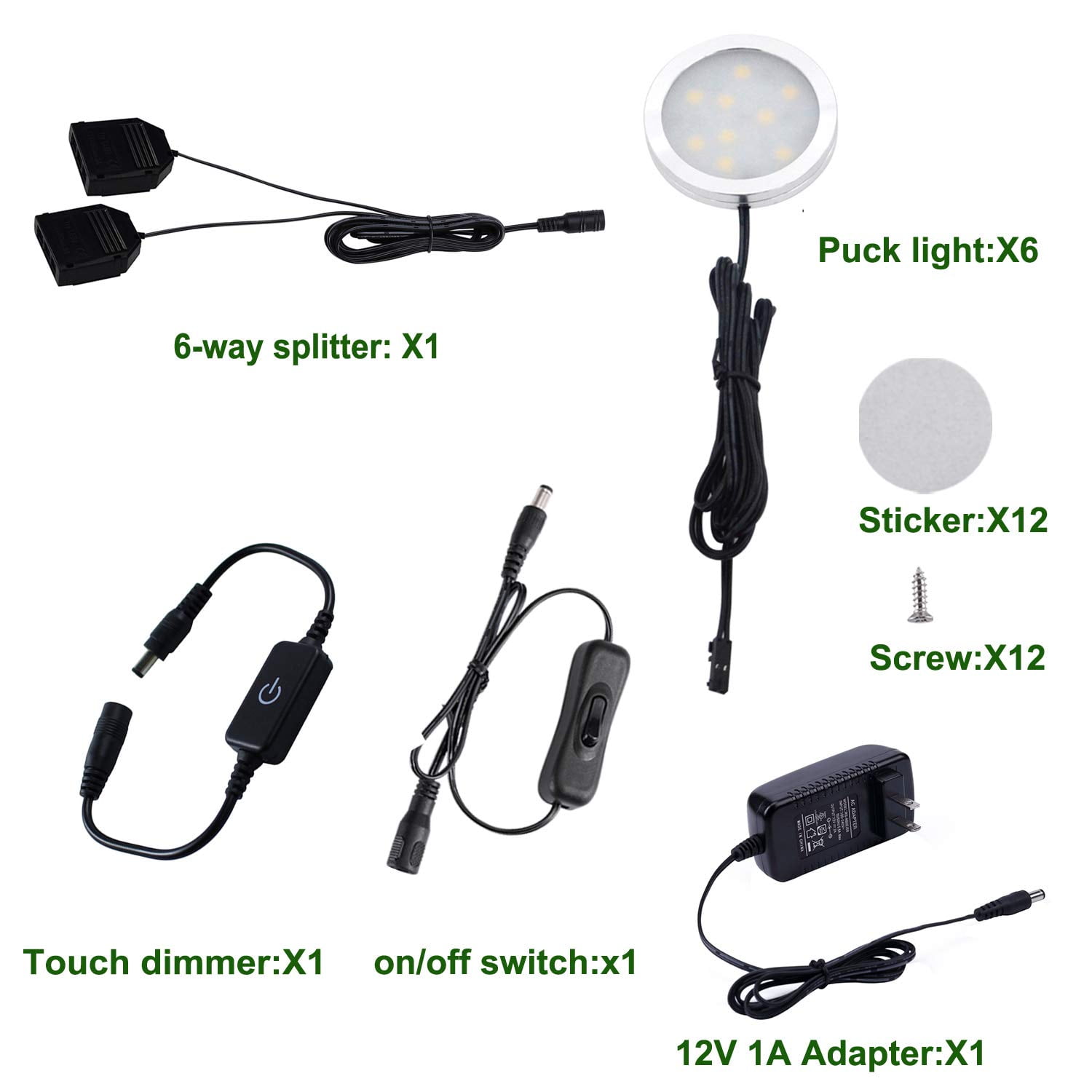Dimmable Under Cabinet LED Puck Lights Kit with Touch Switch - 6 Warm White Lights for Kitchen, Cupboard, and Closet Lighting