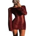 thumbnail image 1 of Femmes Sexy Crochet Tricot Creux sur la Robe à Manches Longues Backless Slim Fit Parti Club Nuit sur Mini Robe Cover Ups, 1 of 7
