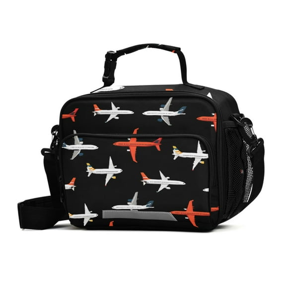 ALAZA Airplanes Black Lunch Box Insulated Cooler Bag Reusable Tote Bags Shoulder Strap