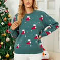 thumbnail image 3 of Suéter navideño para mujer Calcetines navideños de dibujos animados Patrón de copo de nieve Jersey con cuello redondo Suéter suelto de punto de manga larga Top Verde M, 3 of 8