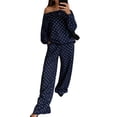 thumbnail image 2 of WULMLEO Women's 2 Piece Sets Polka Dots One Shoulder Loose Sweatshirt and Wide Leg Sweatpants Outfits 2026 Casual Trendy Suit Outfits Navy 2XL, 2 of 4