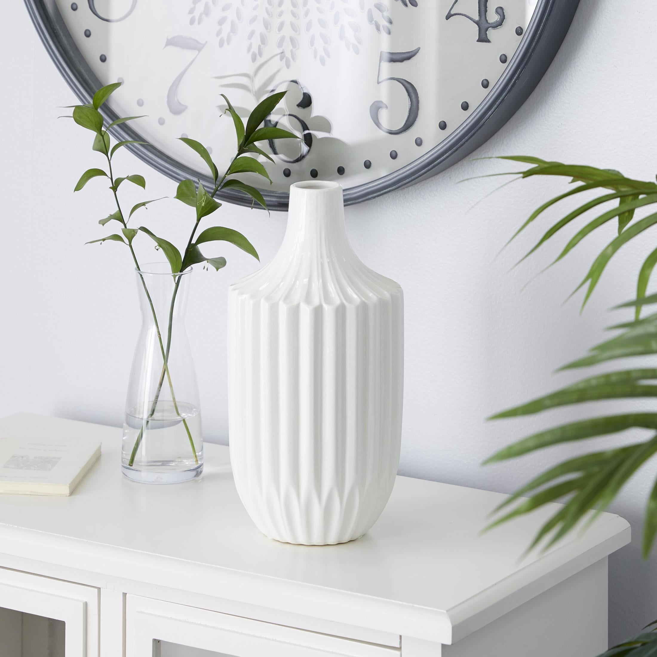 DecMode 13" Fluted White Ceramic Vase