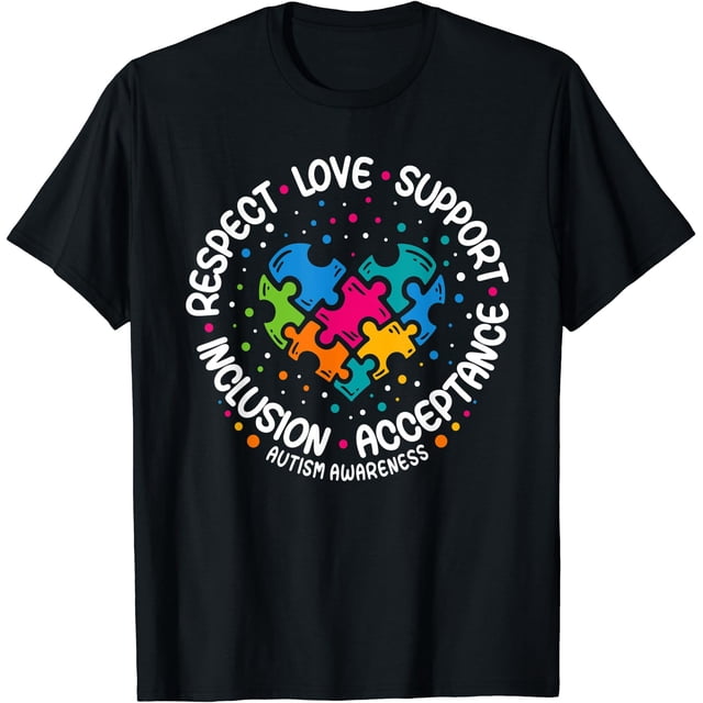 T-Shirt Autisme Femmes Hommes Respect Soutien Amour Sensibilisation à l'Autisme - Noir - 2TG