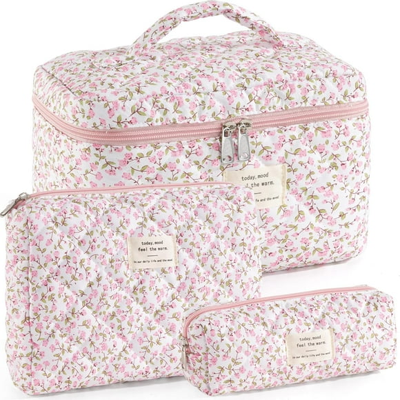 Set de maquillaje UUYUUY de algodón acolchado, 3 unidades, para mujer, rosa y floral