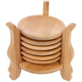 thumbnail image 2 of 1 Set Round Bamboo Coasters with Coaster Holder for Coffee Tea Table Use, 2 of 5