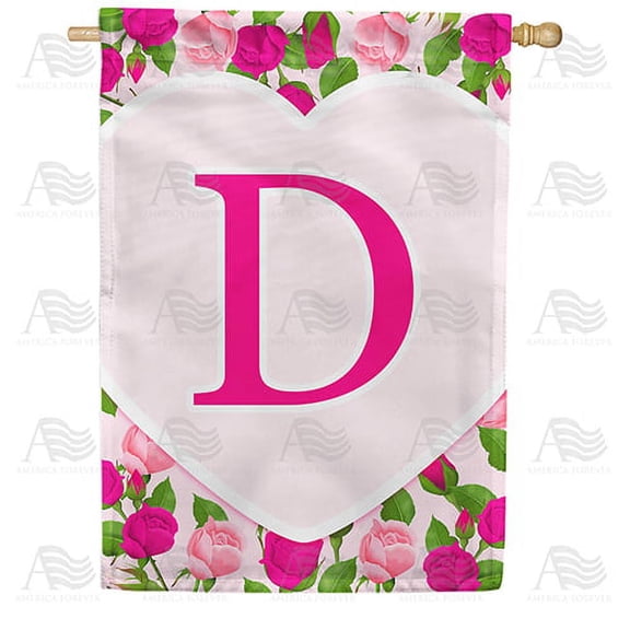 America Forever Flags Monogram Letter D House Flag - Pink Roses - 28 x 40 Inches, Happy Valentine's Day Pink Roses Love Heart Double Sided Flag, Seasonal Yard Outdoor Holiday Decor