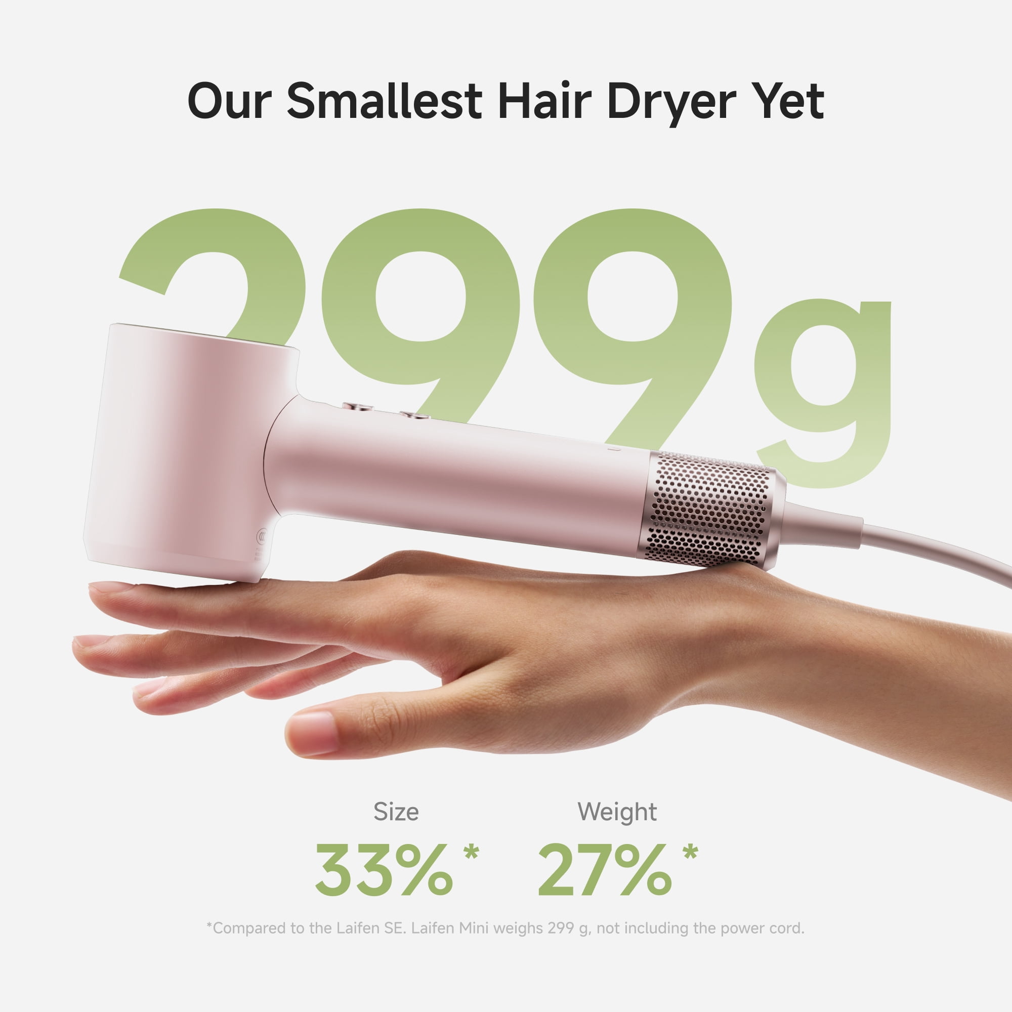 Laifen Mini High-Speed Hair Dryer, Ionic 110,000 RPM Blow Dryer with Nozzle & Bag - Pink