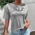 thumbnail image 3 of Sparkly Shirts for Women Summer Short Sleeved T-Shirts Solid Round Neck Crop Shirt Shimmer T-shirts Casual Loose Blouses Pullover Top, 3 of 9
