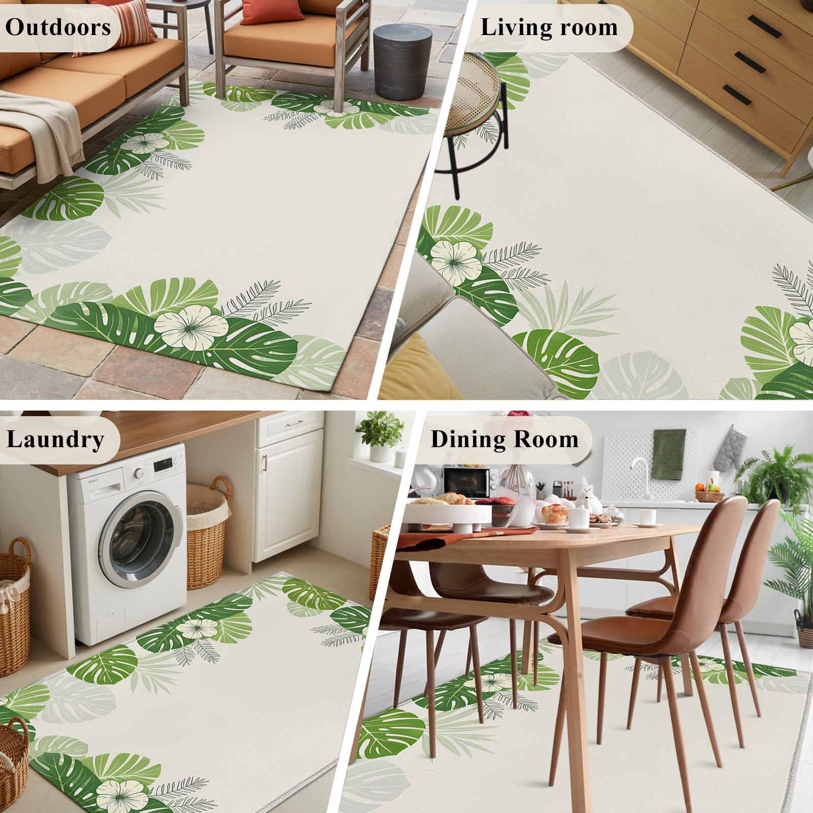 Palm Leaves Area Rugs 2.7'x5', Washable Small Throw Rugs for Kitchen Bedroom, Farmhouse Summer Tropical Leaf Flowers Indoor Outdoor Rug Non-Slip Low Pile Carpet Runner Reversible Floor Mats