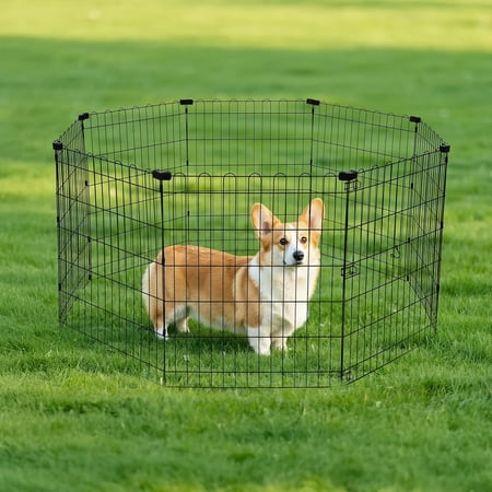 Basics Foldable Octagonal Metal Exercise Dog Playpen - Indoor/Ou, , Blacktdoor, No Door, Small (8 Panels, 24 x 30), Easy to assemble, store, and customize, 30" - Small, Black