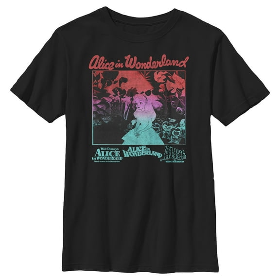 Boy's Alice in Wonderland Retro Movie Poster Graphic Tee Black X Small
