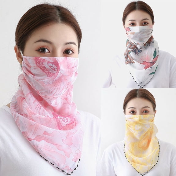 Women Sunscreen Mask Neck Scarf Mask Chiffon Print Summer UV Protection Cooling Neck Gaiter Face Clothing Neck Gaiter Mask Scarf Sunscreen Breathable Bandana Thin Mask Scarf Multicolor