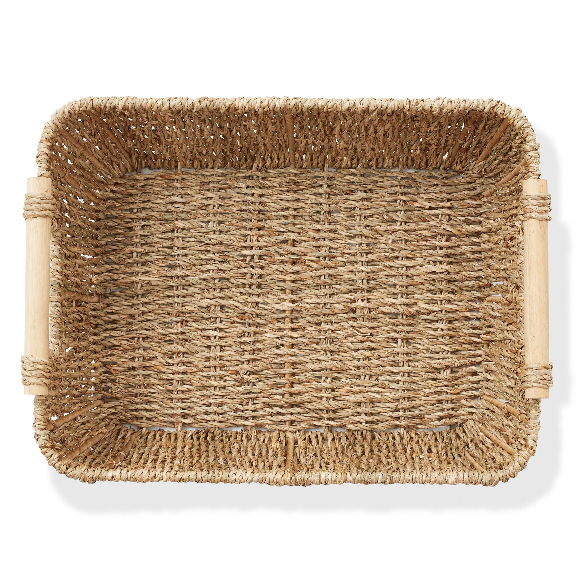Casafield (Set of 2) Seagrass Oval Storage Baskets with Wooden Handles - Large Woven Bin Organizers