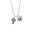thumbnail image 2 of Delight Jewelry Silvertone Large Celtic Cross Silvertone Script Initial Disc - U - Charm Necklace, 20"+3", 2 of 4