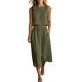 thumbnail image 2 of Karymi Womens Blouses 2 Piece Outfit, Crew Neck Sleeveless Crop Tank Top & High Waist Button Front Midi Skirt with Pockets, Solid Summer Set Jumpsuits for Women, 2 of 8