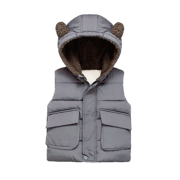Gibobby Chamarra niñoNiños pequeños bebés niñas otoño invierno cálido oreja gruesa algodón con capucha manga larga chaleco chaqueta ropa(Gris, 2-3 Años)