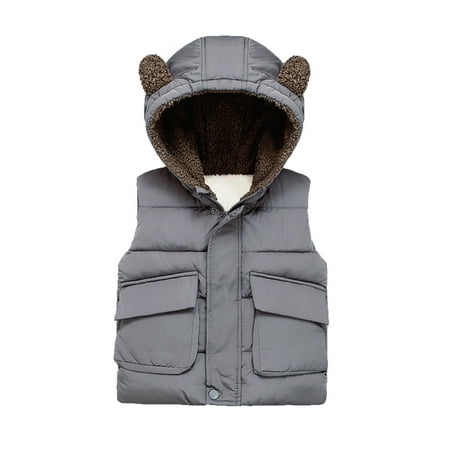 

Kids Toddler Baby Girls Boys Autumn Winter Warm Thick Ear Cotton Hooded Long Sleeve Vest Jacket Clothes