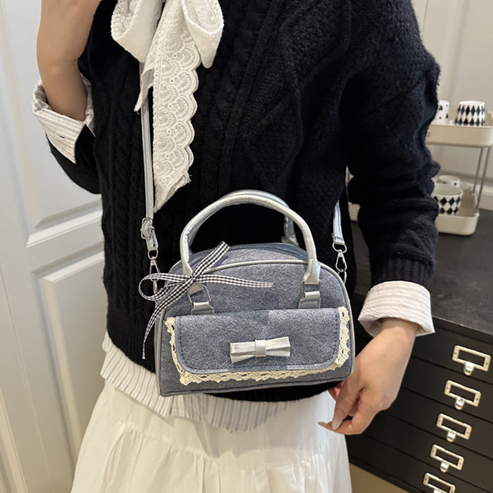 NWOKYZGH Denim Purse with Bow Crossbody Shoulder Bag Bling Small Jean Purses for Women Aesthetic Handbags