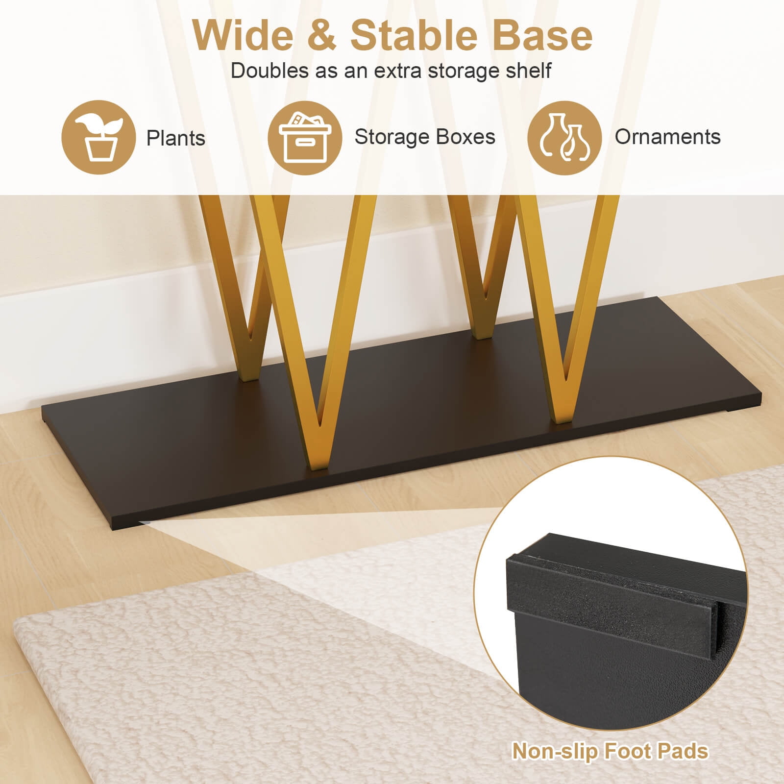 Costway 40” Gold Entryway Table with Faux Marble Table & Metal Frame, Storage Base, White
