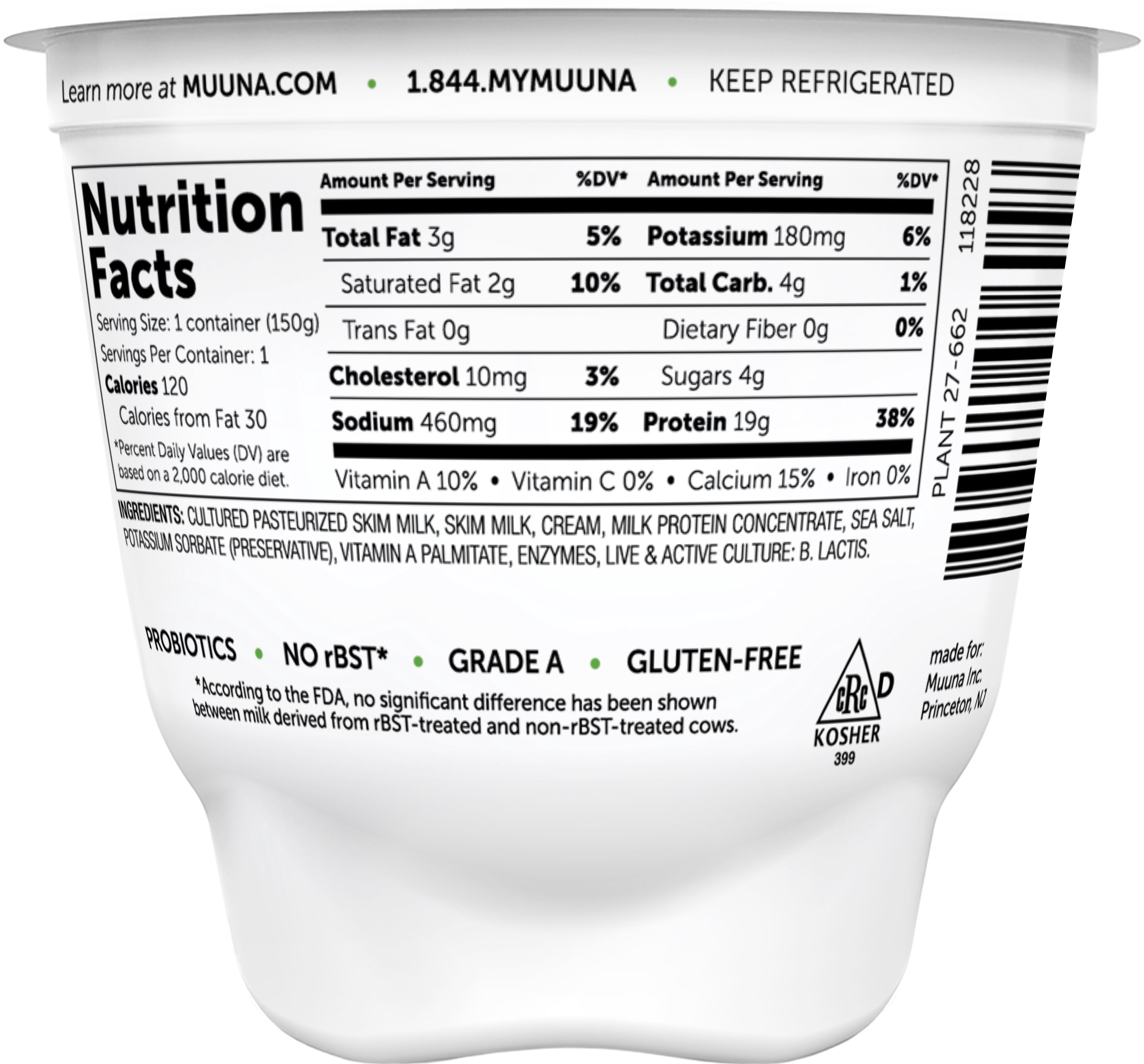 Muuna 2 Milkfat Low Fat Plain Cottage Cheese 5 3 Oz Walmart Com