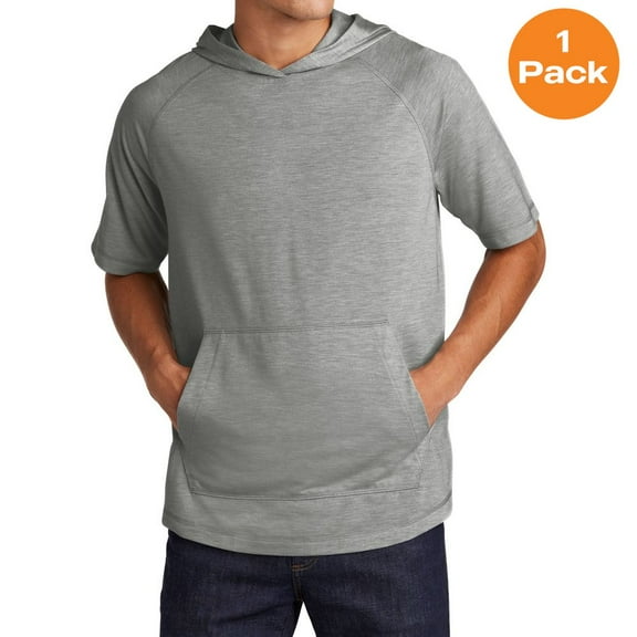 Sport-Tek ST404 PosiCharge Tri-Blend Wicking Short Sleeve Hoodie, Light Grey Heather, 4XL, Mens Hoodies and Sweatshirts