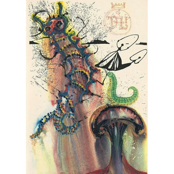 Dali- Alice In Wonderland Advice From A Caterpillar - Canvas OR Print Wall Art