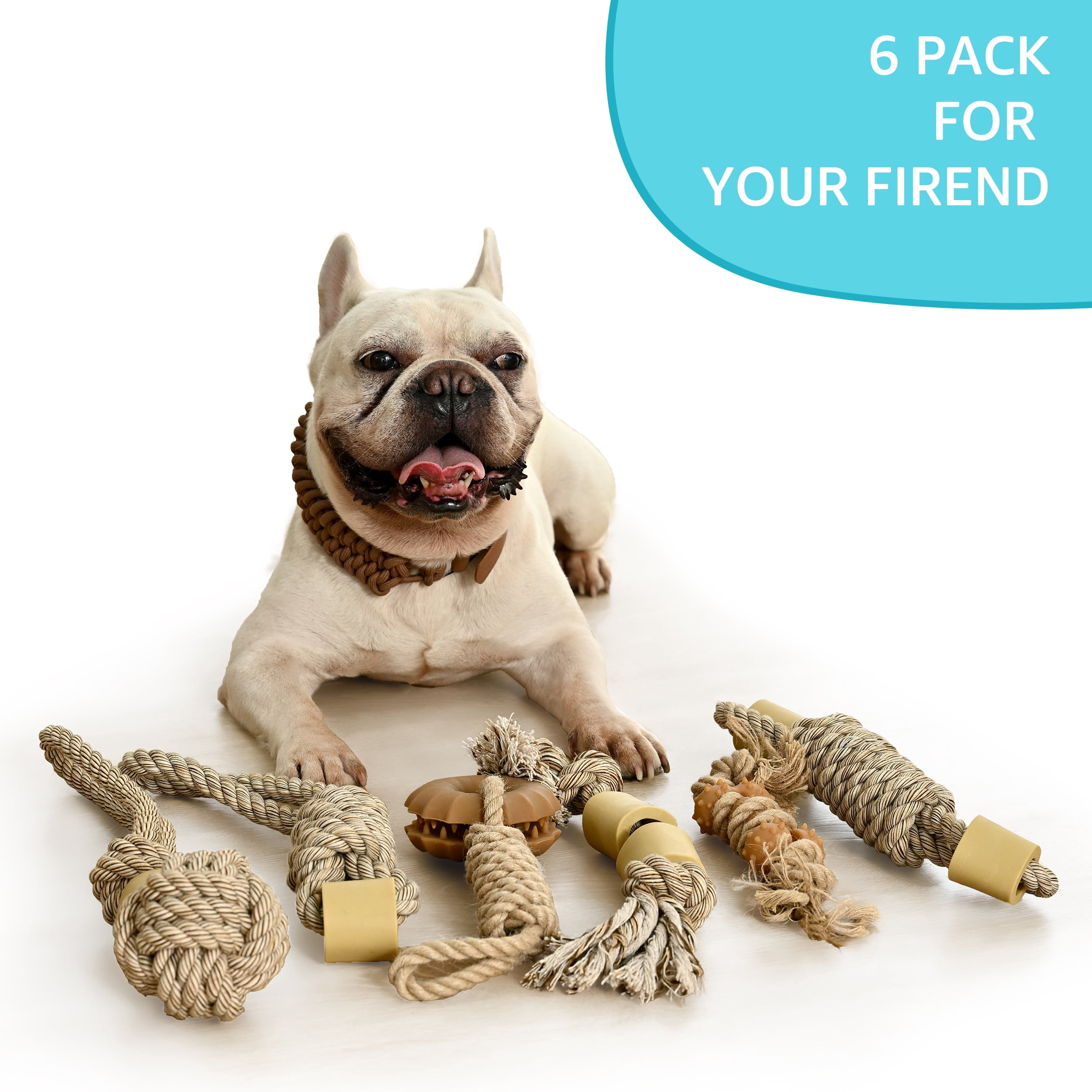 Max & Marlow 6 Pack Dog Rope Toys for Puppy Chewer, 4 Pack Cotton Rope Toys with Nylon Bone, 2 Pack Jute Rope Toys with Natural Rubber