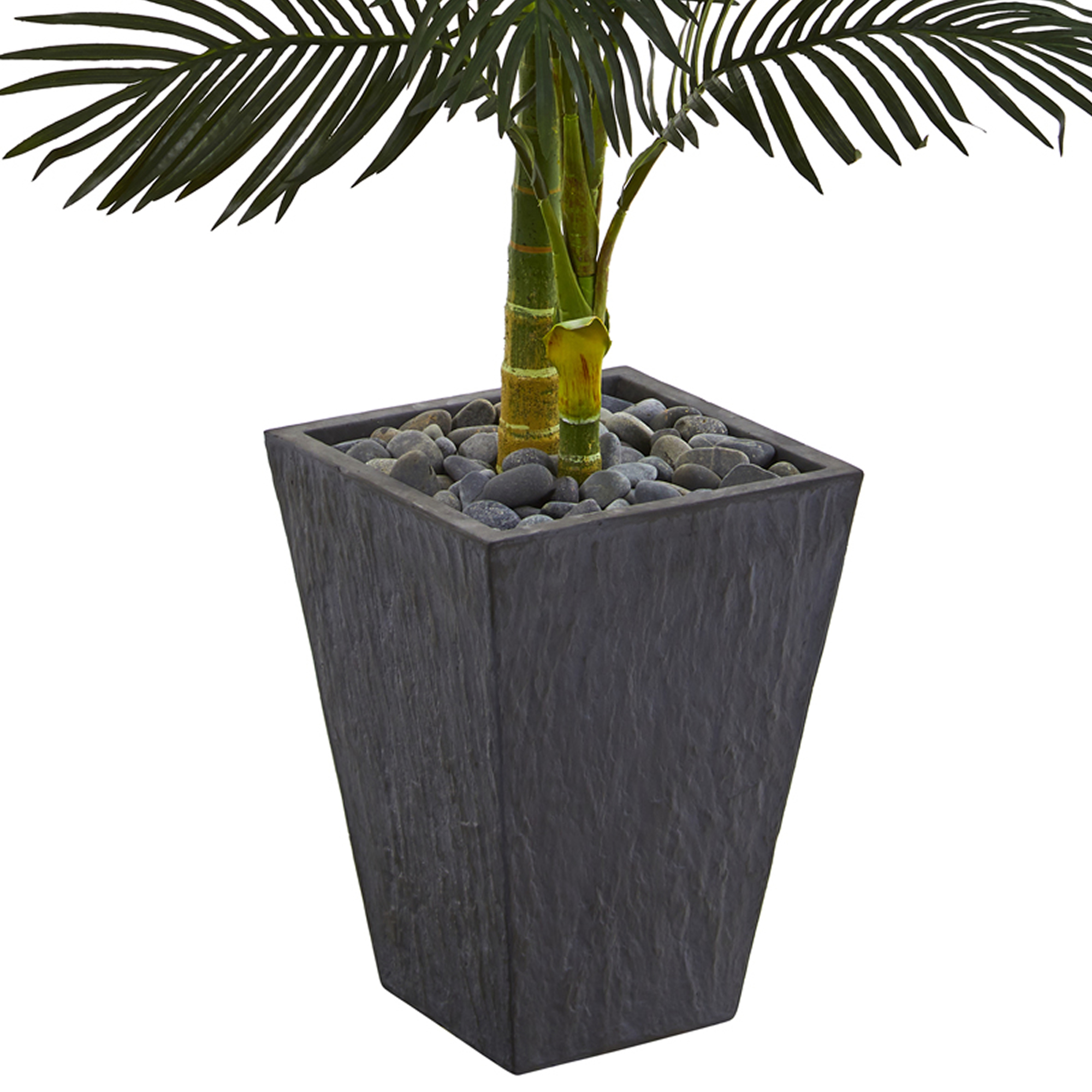 Nearly Natural 62" Golden Cane Artificial Palm Tree in Slate Planter