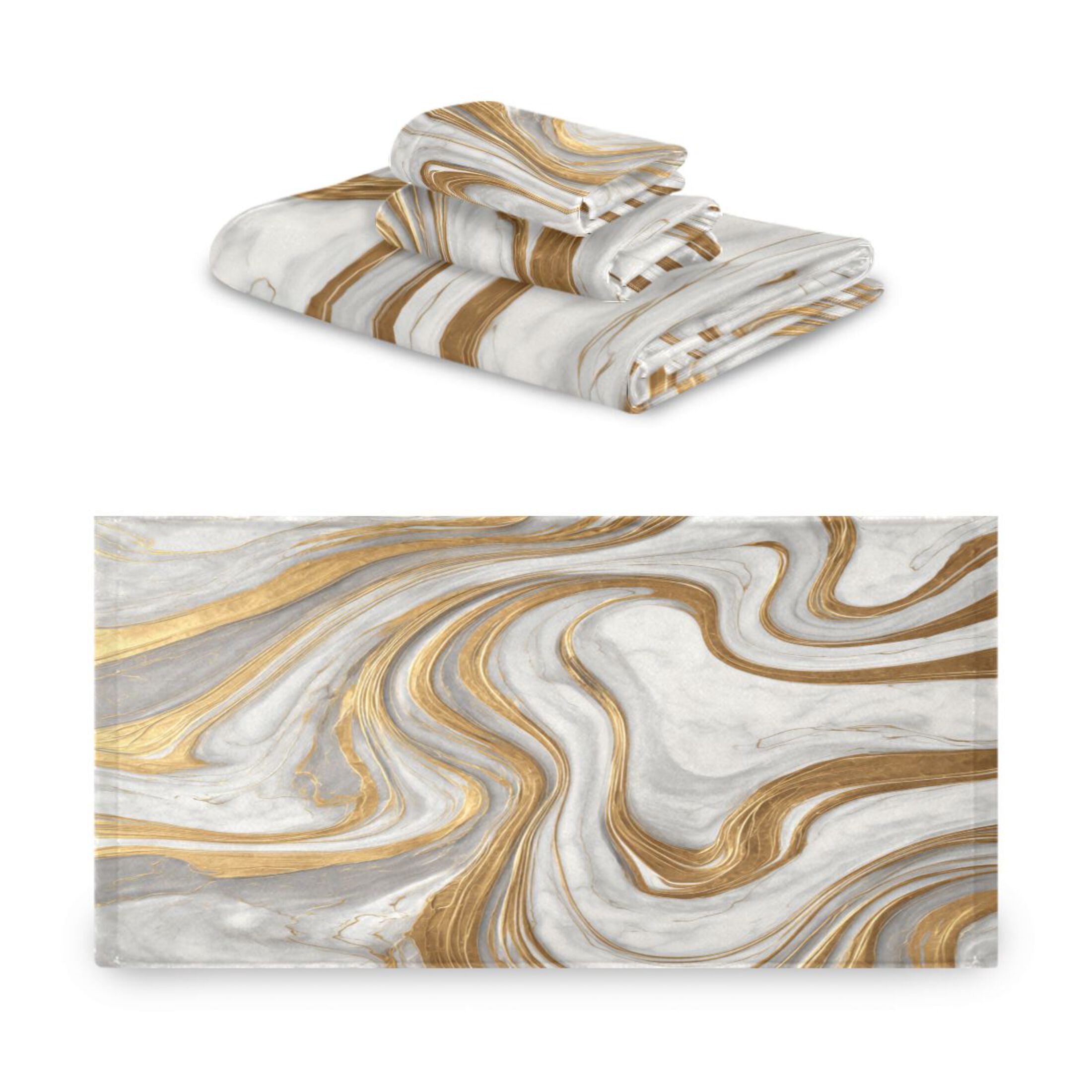 3 Sizes of Towel Sets Including Bath Towel Hand Towel and Washcloth for Daily Use Gold and White Marble
