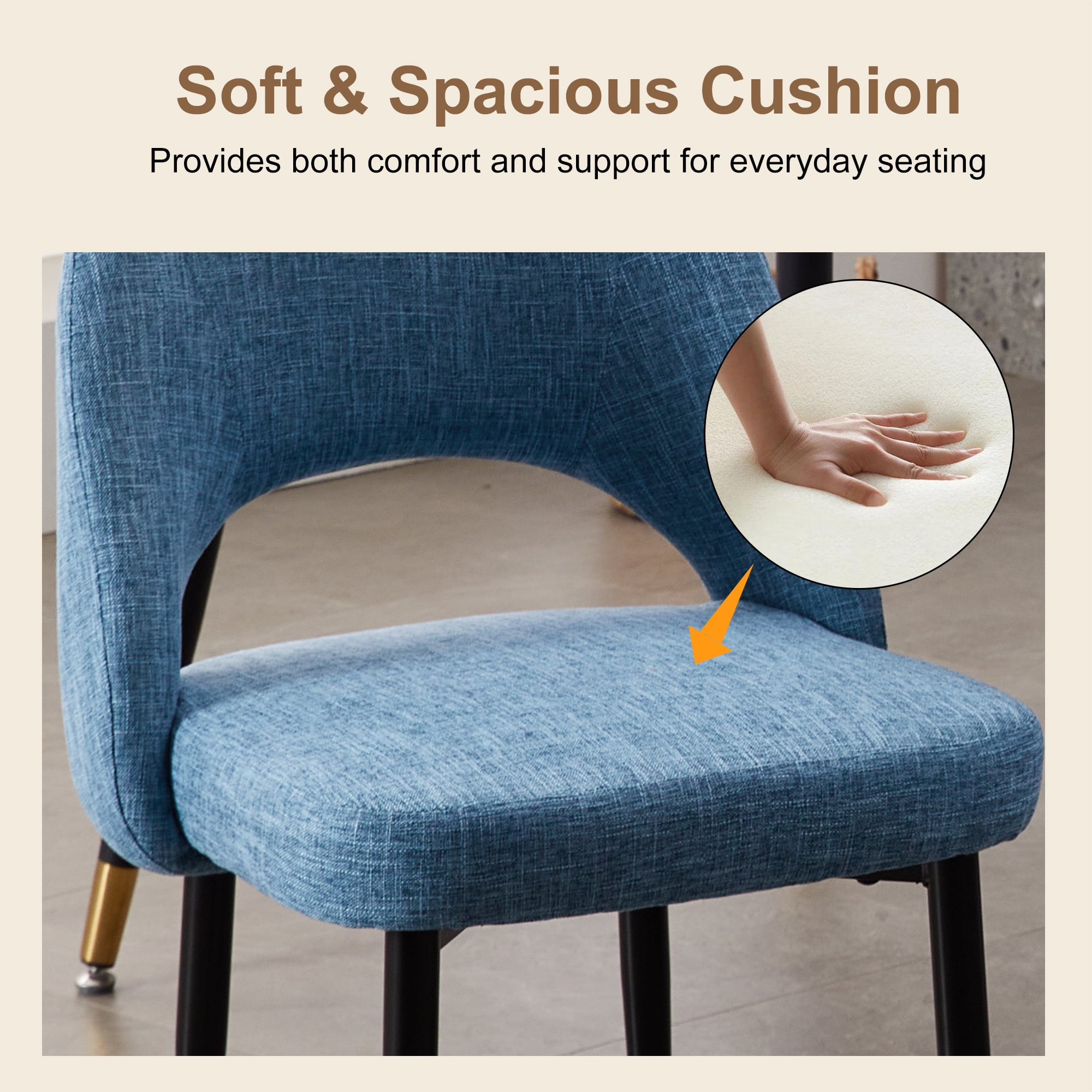 ENYLAY Modern Farmhouse Fabric Upholstered Dining Chairs Set of 6 with Metal Legs & Padded Seat , Blue