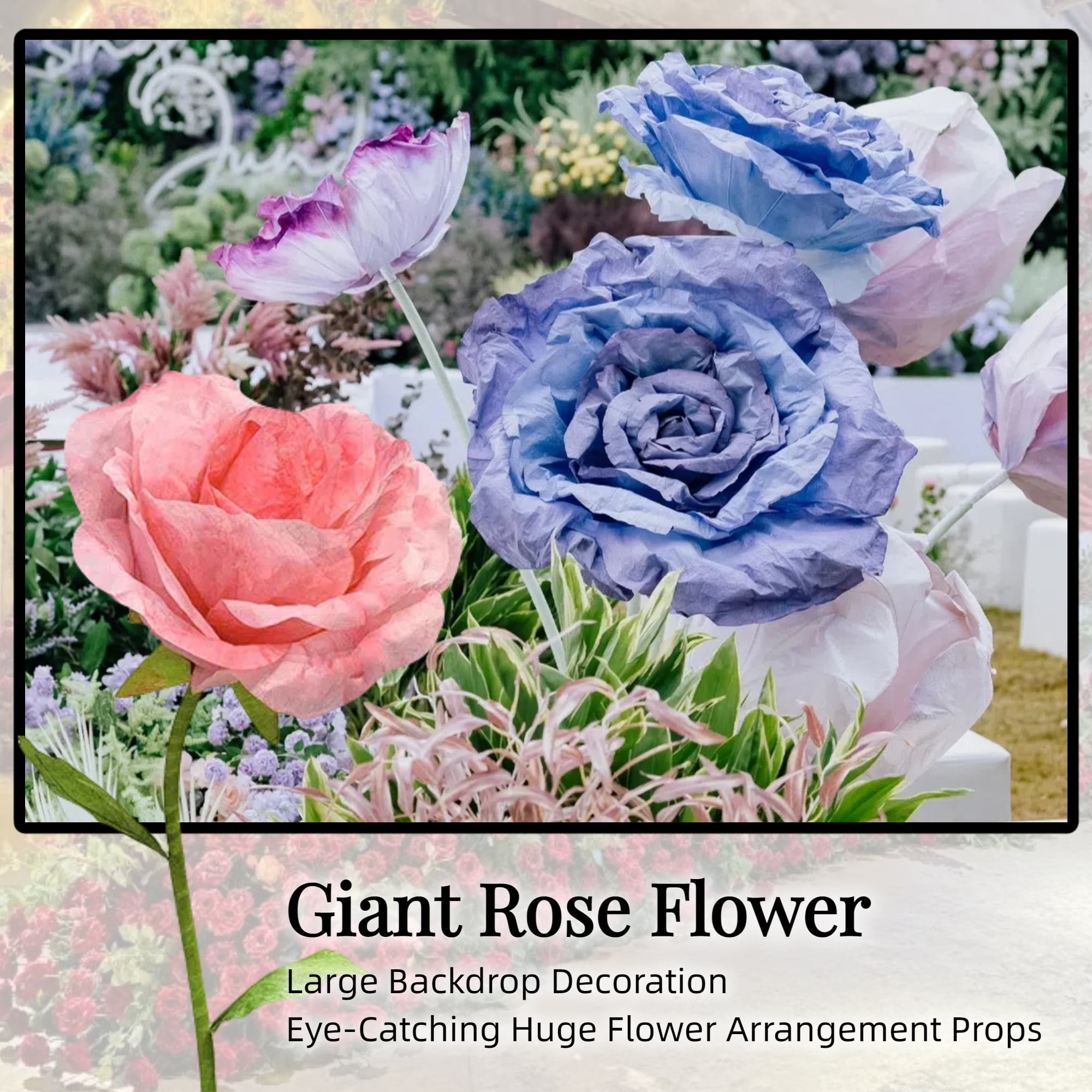 Louis Garden 5.9’ Rose Artificial Flower Set Party Backdrop Giant Flowers for Decoration, Blue